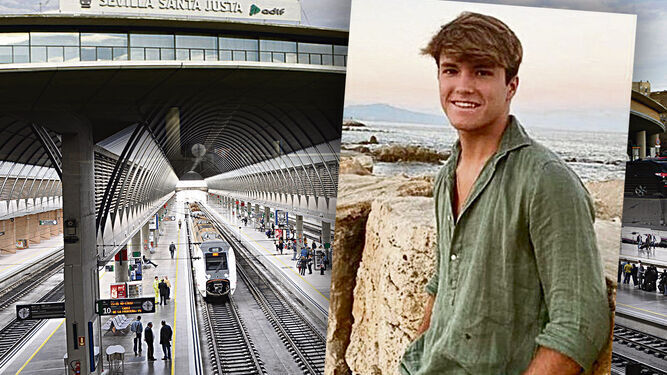 Estación de trenes de Santa Justa y una imagen de Álvaro Prieto.