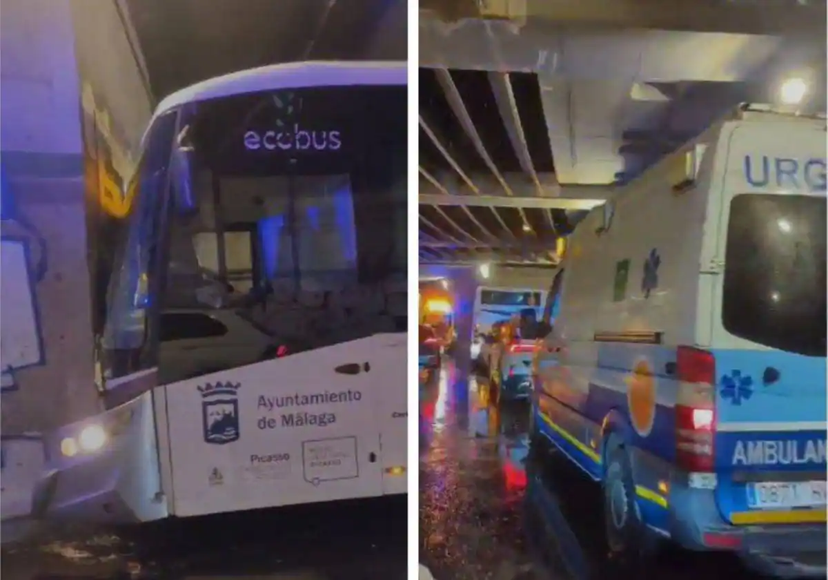 Siete heridos tras chocar un autobús contra una pared por la acumulación de agua en Málaga