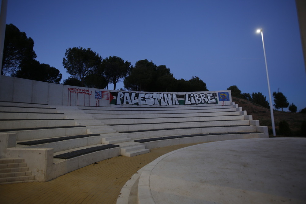 Vandalismo en el nuevo anfiteatro de Parquesol: la solidaridad con Palestina deja su marca en las paredes