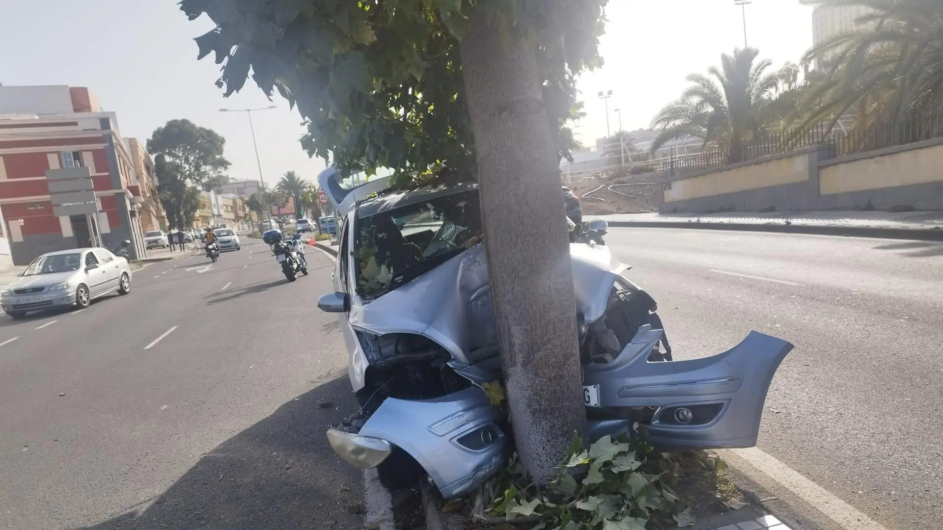 Un coche se sale de la vía y colisiona contra un árbol en Miller