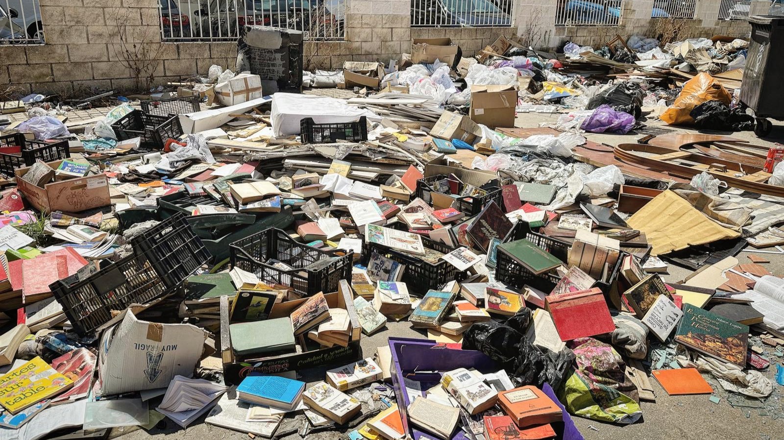 "Esto es un crimen": Denuncian los cientos de libros que han tirado frente al punto limpio de Huelva