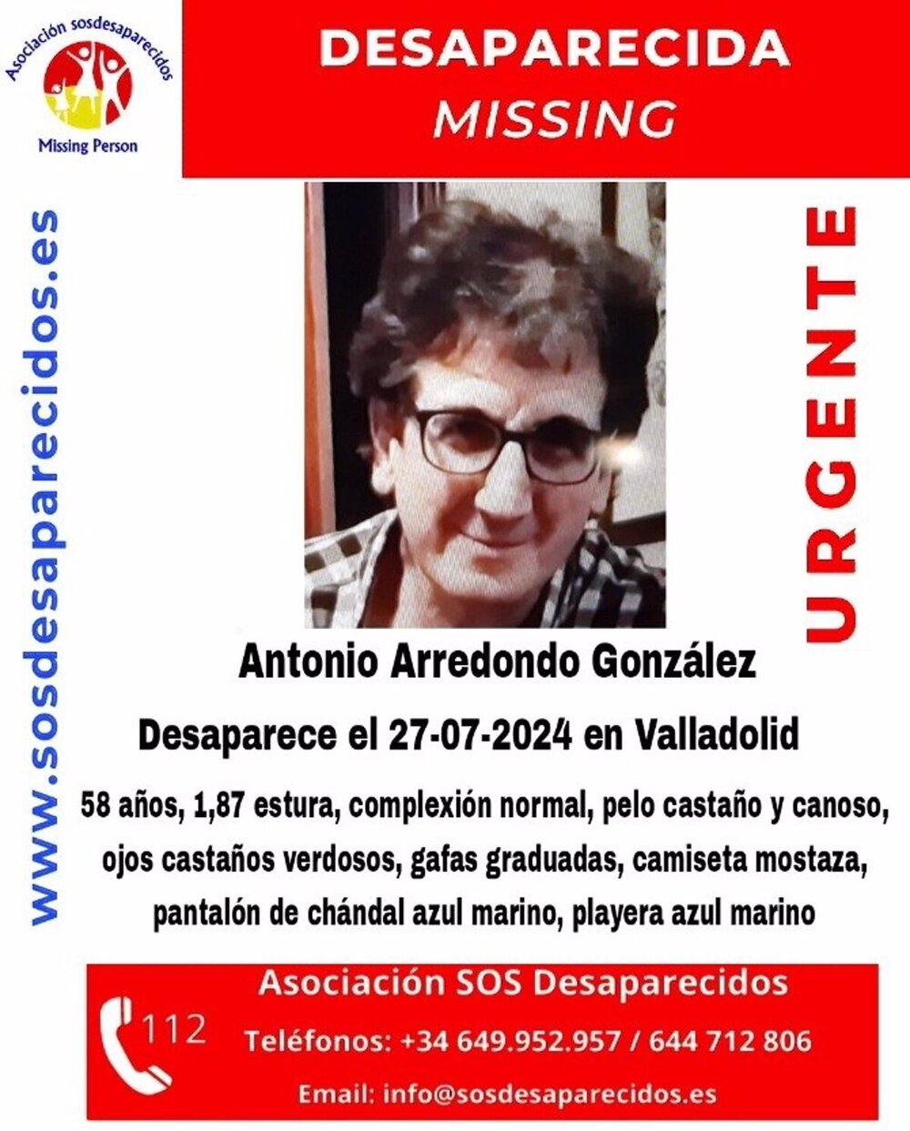 Buscan a un hombre de 58 años desaparecido el sábado