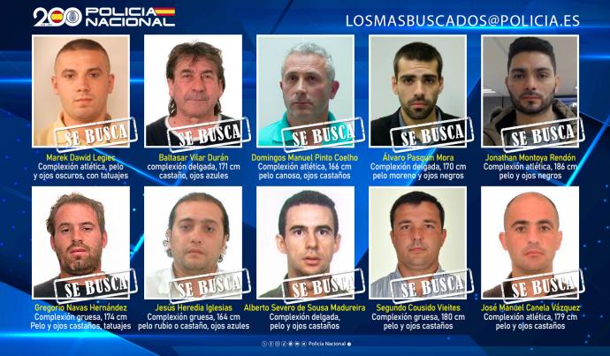 Diez fugitivos peligrosos, incluyendo un sicario colombiano, son buscados en la Región de Murcia por la Policía Nacional