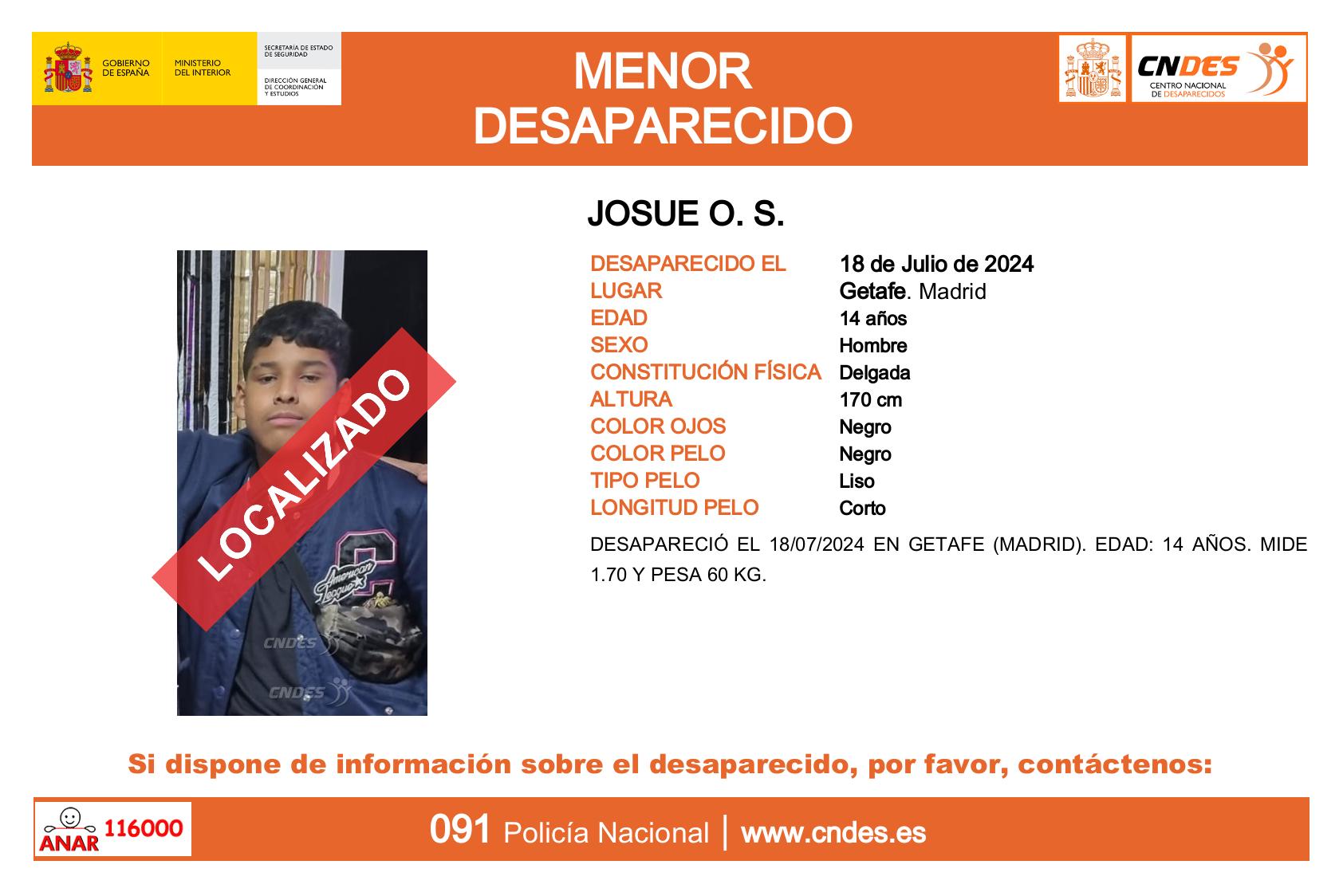 Aparece en buen estado el menor de 14 años que desapareció en Getafe