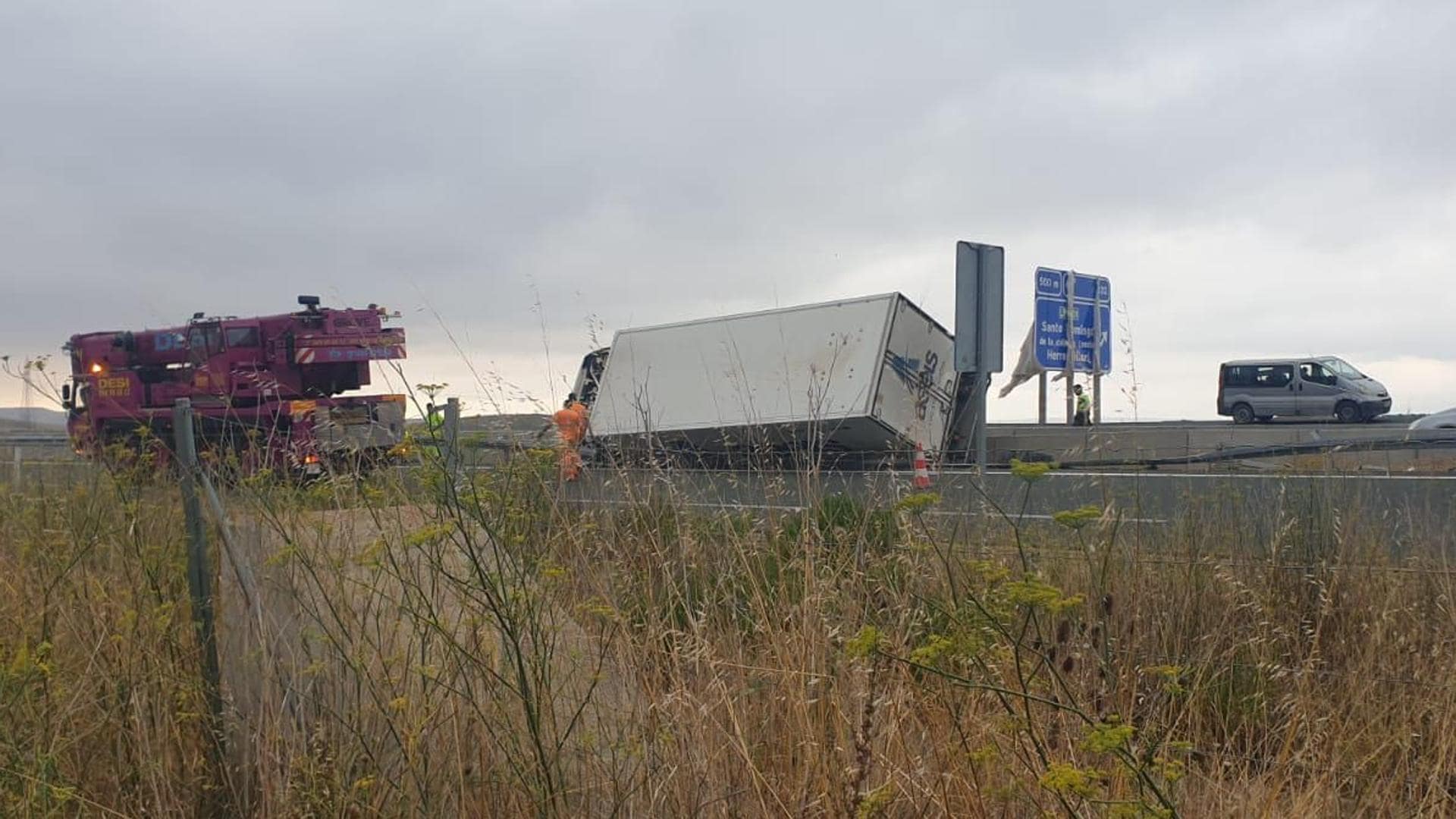 Accidente de camión en la autovía A-12 afecta la circulación en Santo Domingo