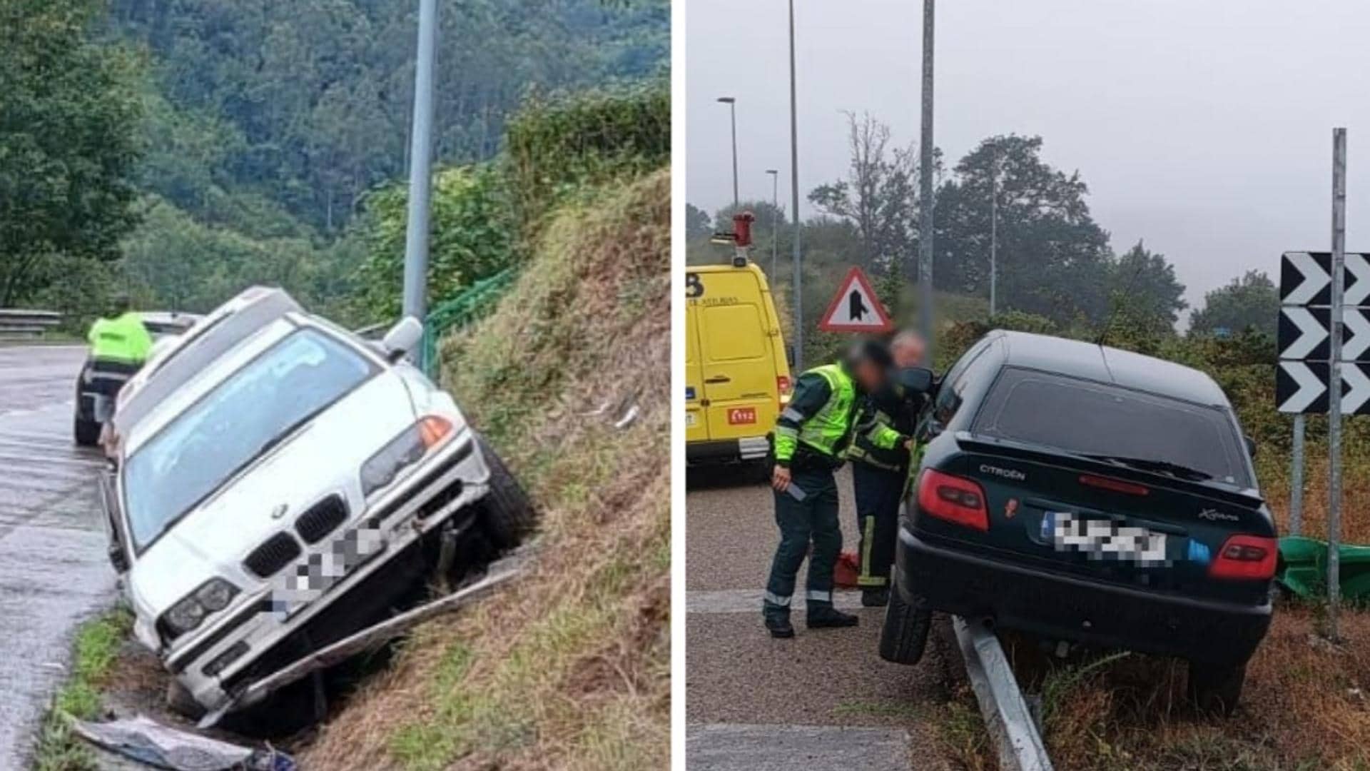 Dos coches se salen de la carretera en los concejos de Grado y de Salas
