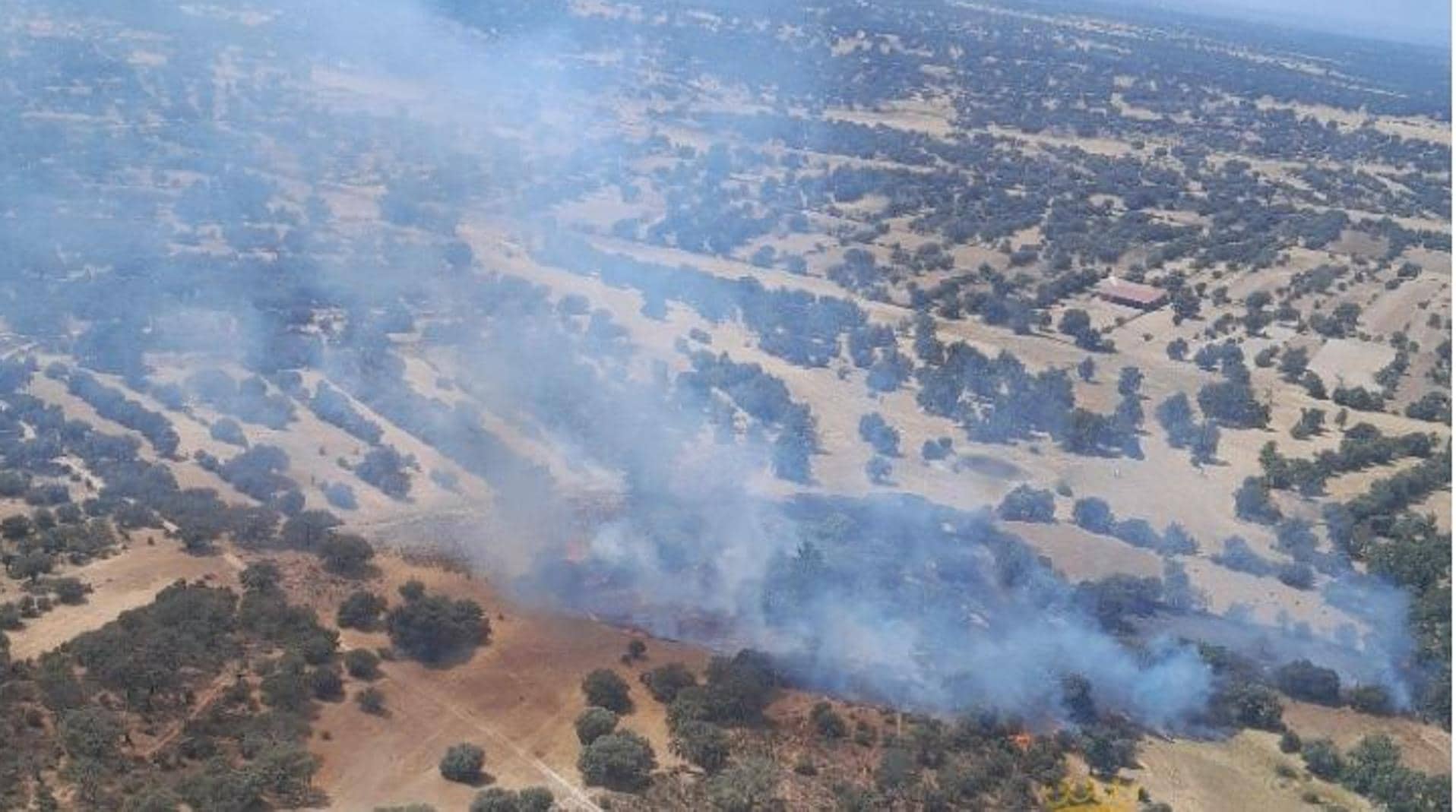 Medios terrestres y aéreos intentan controlar un incendio en Villares de Yeltes, en Salamanca