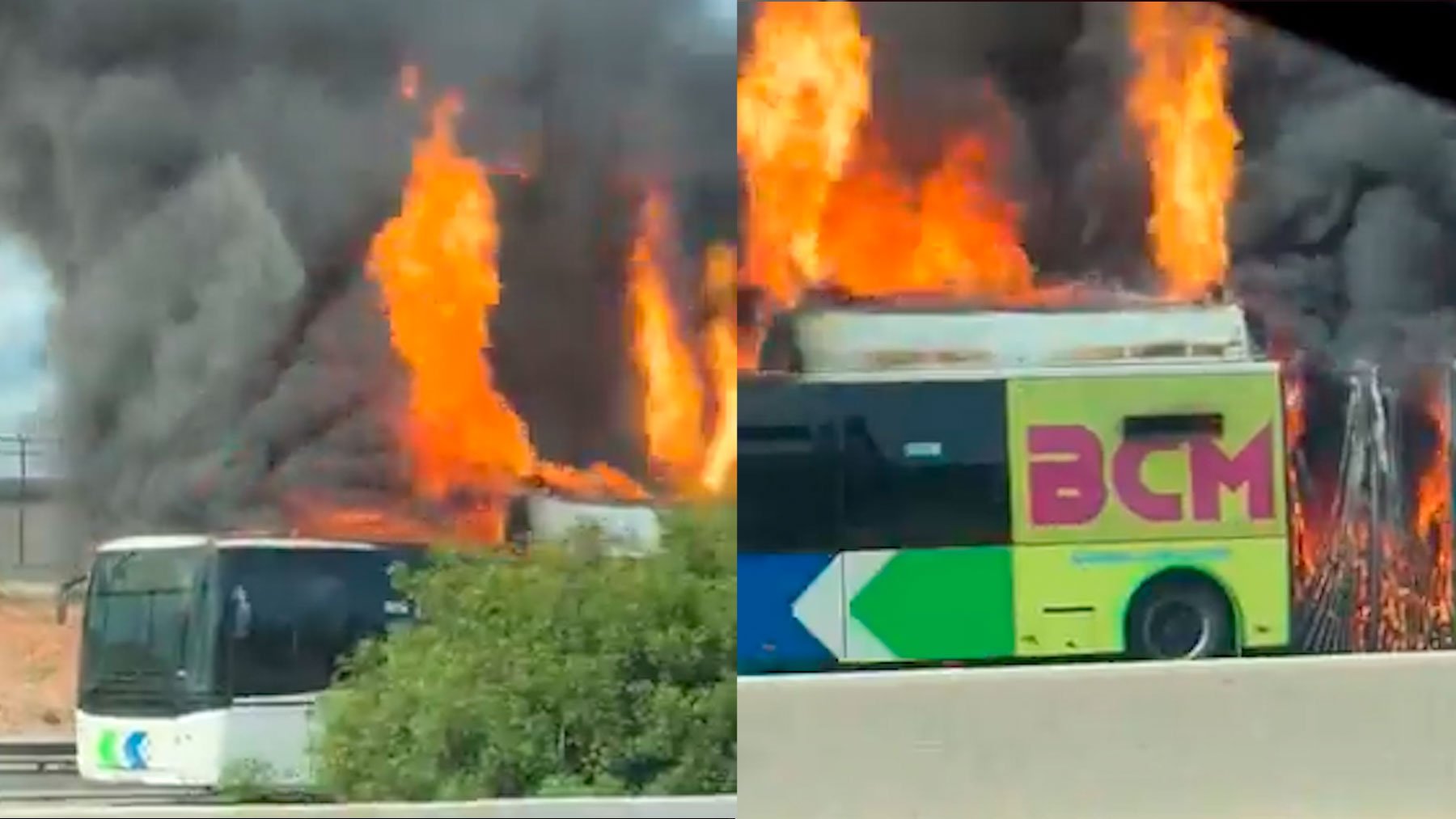 Un autobús de la EMT se incendia en Palma y provoca largas retenciones de tráfico en la Vía de Cintura