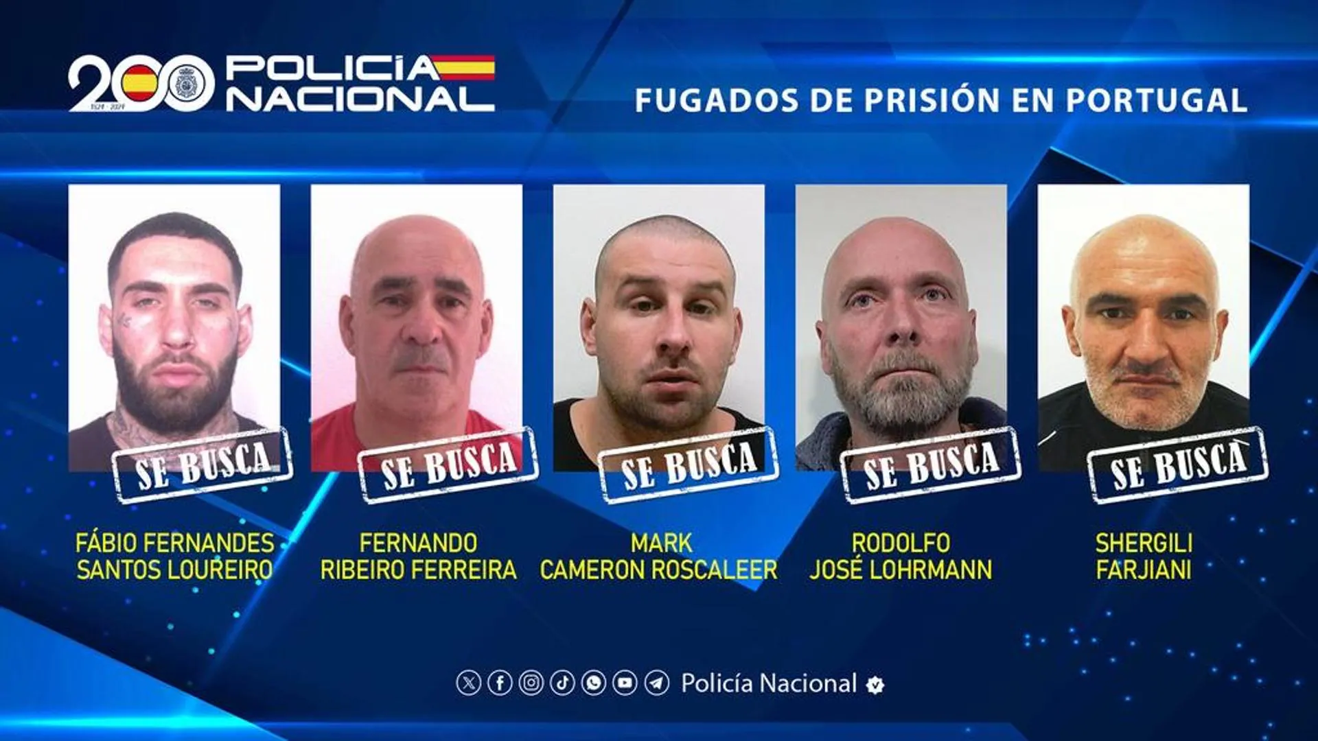 La Policía Nacional pide ayuda para localizar a los cinco peligrosos presos fugados de Portugal