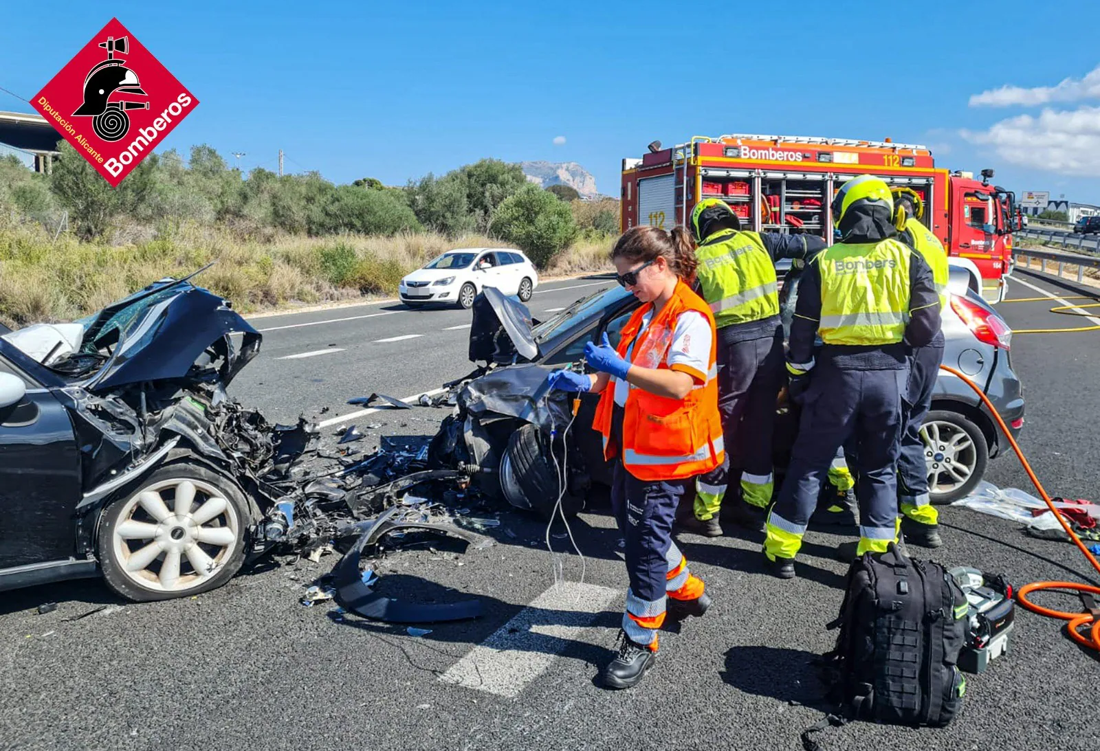 Brutal choque frontal en la N-332 deja tres heridos en Dénia-Ondara