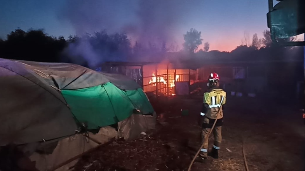 Vídeos | Susto tras el incendio de unas cuadras con animales en Bollullos