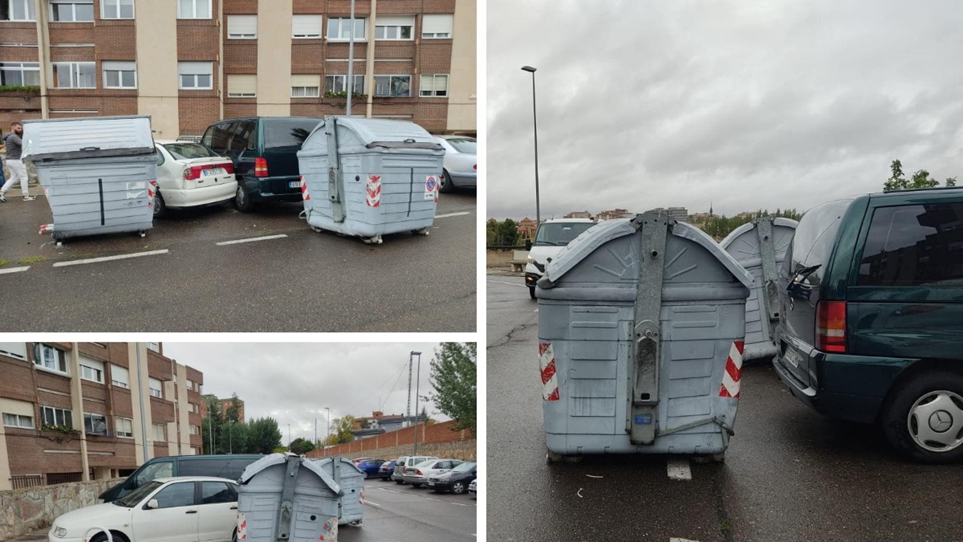 Un conductor golpea brutalmente un contenedor, daña dos vehículos aparcados y se fuga en Salamanca