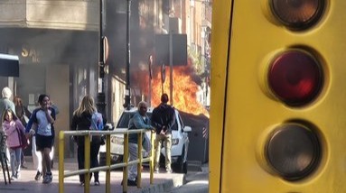 El incendio de un contenedor en Santiago el Mayor provoca importantes retenciones