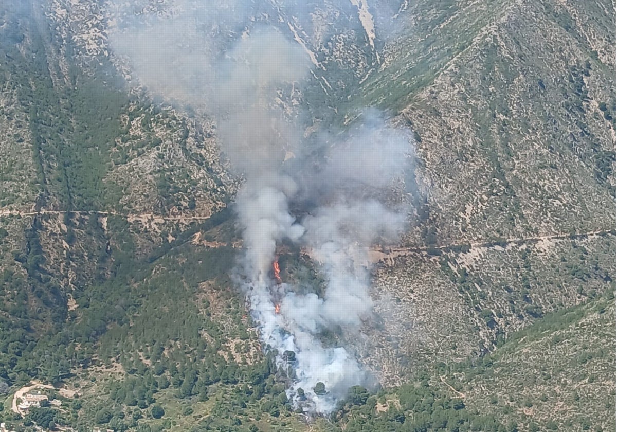 Declaran un incendio forestal en Mijas tras arder una astilladora