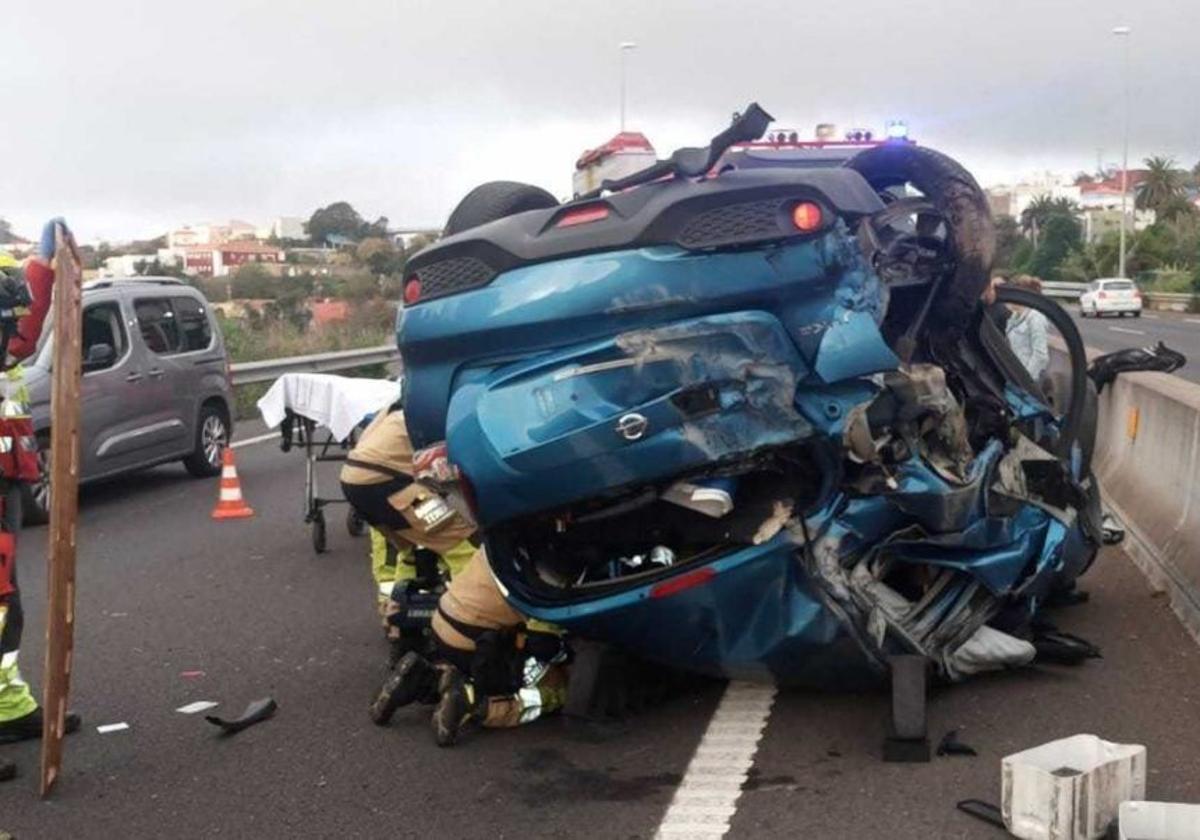 Grave accidente en la autopista TF-5 deja un herido y colisión múltiple en Tacoronte
