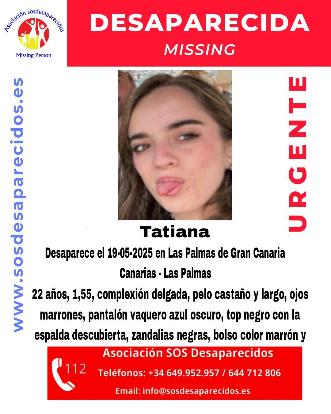 Buscan a Tatiana Medina Gómez desaparecida en Las Palmas de Gran Canaria este lunes 19 de mayo
