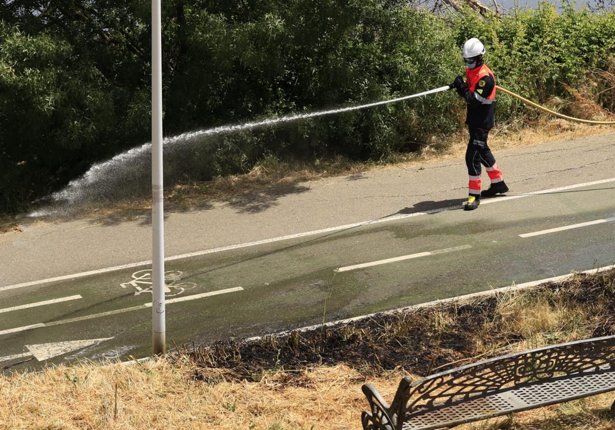 Un incendio junto al Puente de Enrique Estevan moviliza a los bomberos