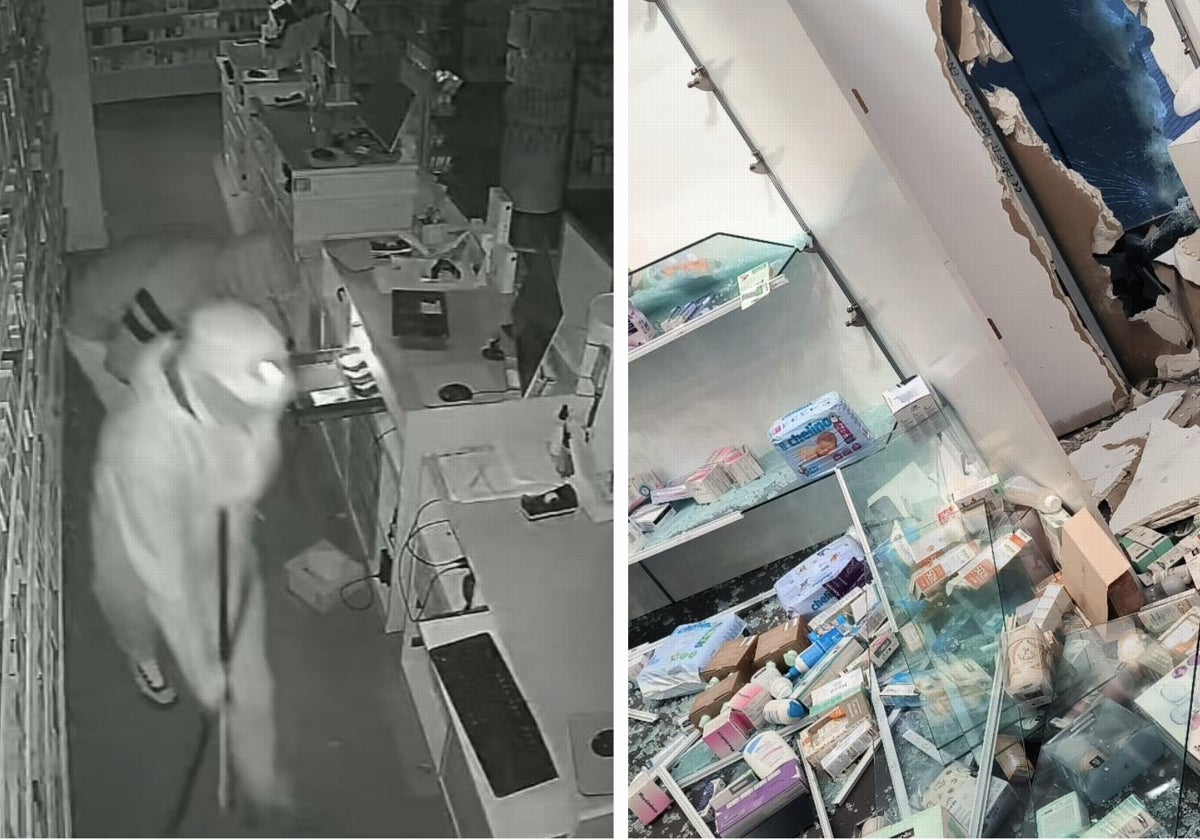 Roban en dos farmacias de Málaga en menos de una semana reventando a mazazos los escaparates