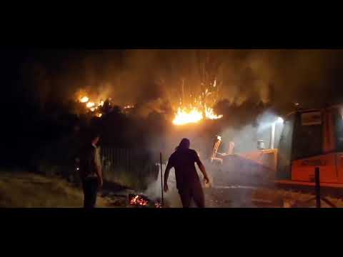 Los bomberos han seguido de noche combatiendo el incendio de Zalamea la Real