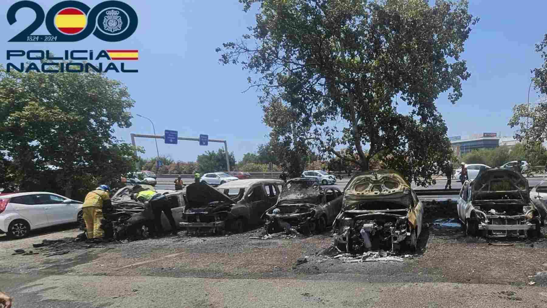 Un detenido por un incendio en un descampado de Son Castelló que calcinó 10 coches en Palma