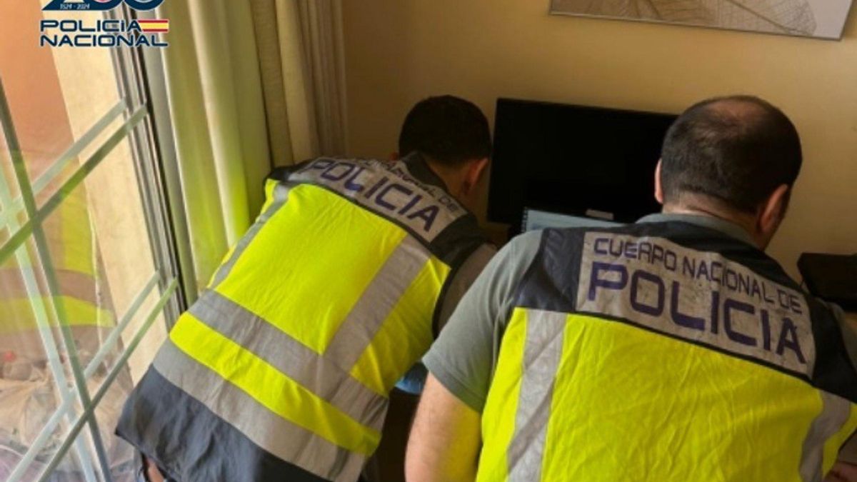 Agentes de la Policía Nacional, durante el registro en la casa del detenido por distribuir material de abuso sexual infantil en la Dark Web.