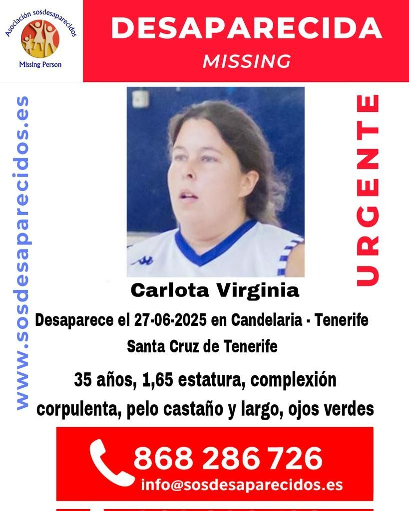 SOS Desaparecidos busca a Carlota Virginia, desaparecida en Tenerife el 27 de junio