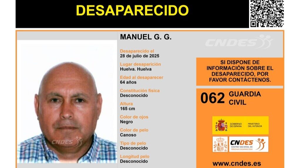 Buscan a Manuel G.G., de 64 años, desaparecido en Huelva