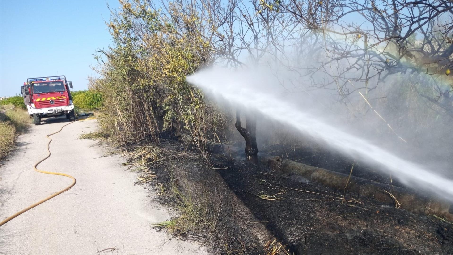 Extinguido un incendio en un camino de huerta de  Albudeite