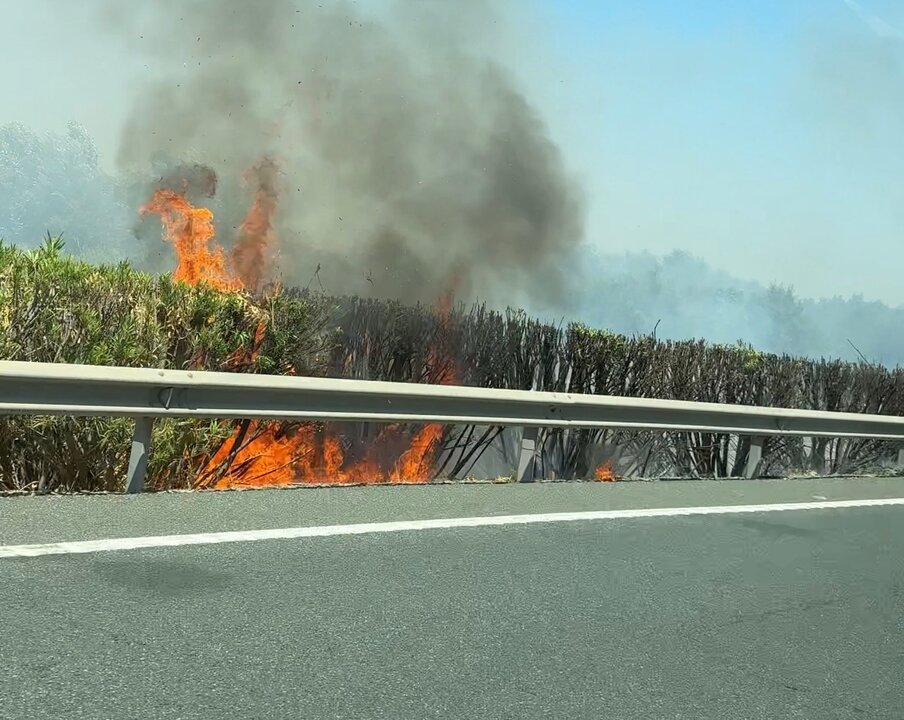 Incendio en la A49 en la mediana de la autopista, a la altura de Pilas - Carrión