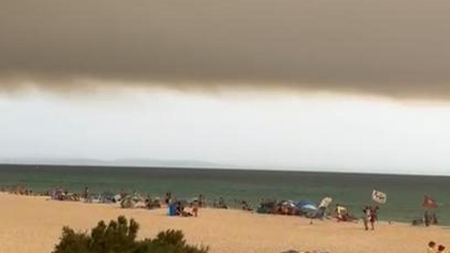Una lluvia de ceniza sorprende a decenas de bañistas en Tarifa: 1.500 evacuados y el fuego aun sin perimetrar