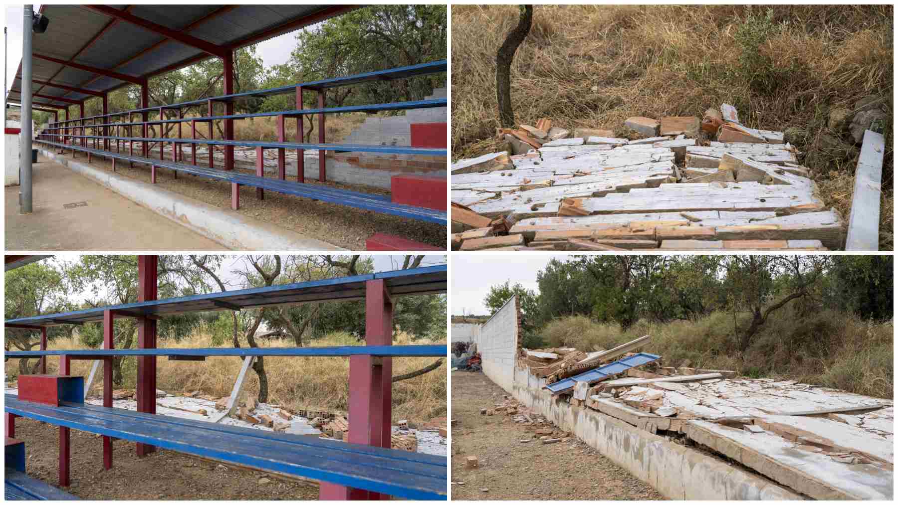Valla derribada por el viento en el campo de fútbol El Olmillo de Fitero.