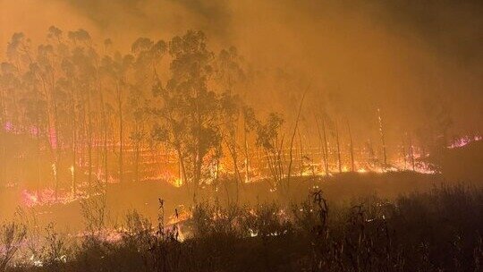 El incendio de un camión provoca un gran fuego y corta la N-433 en Higuera de la Sierra