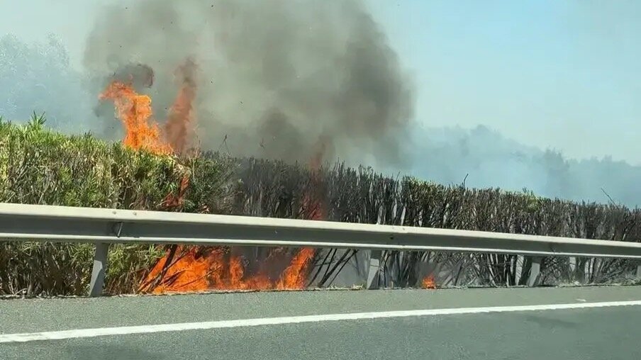 Retenciones en la A-49 sentido a Huelva por un incendio en la mediana