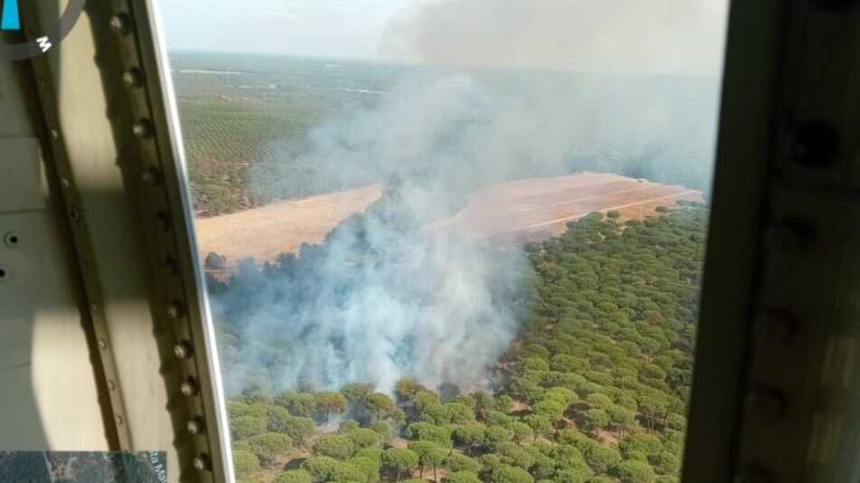 Alerta en Almonte por un incendio en un pinar del paraje Pasada del Chivo