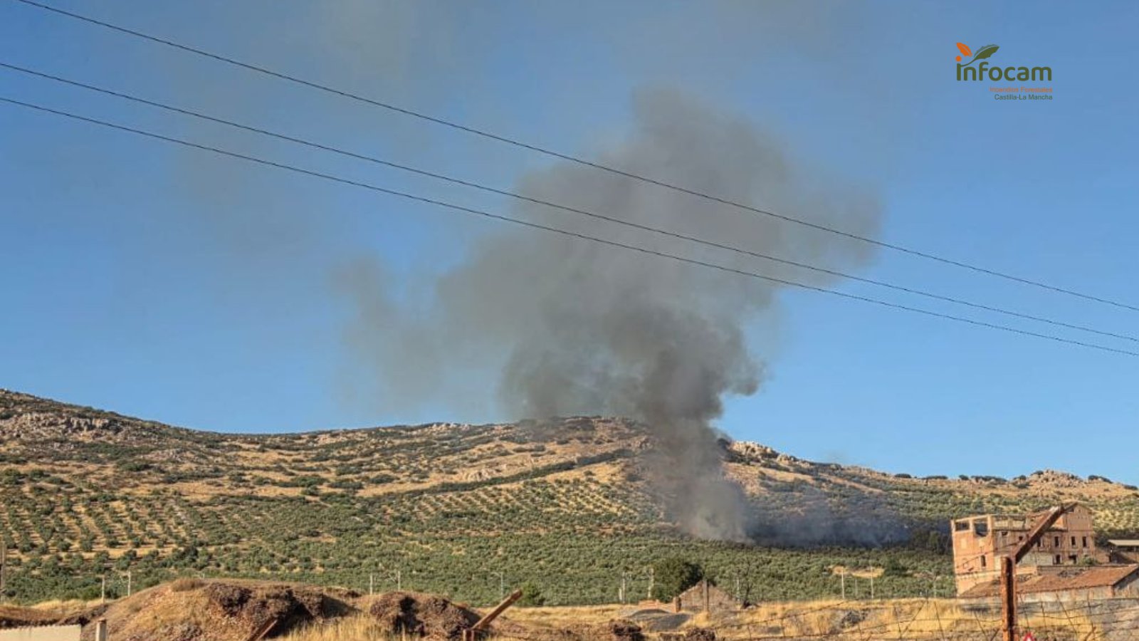 Siete medios y 25 personas combaten incendio en zona de pastos y olivar de Puertollano