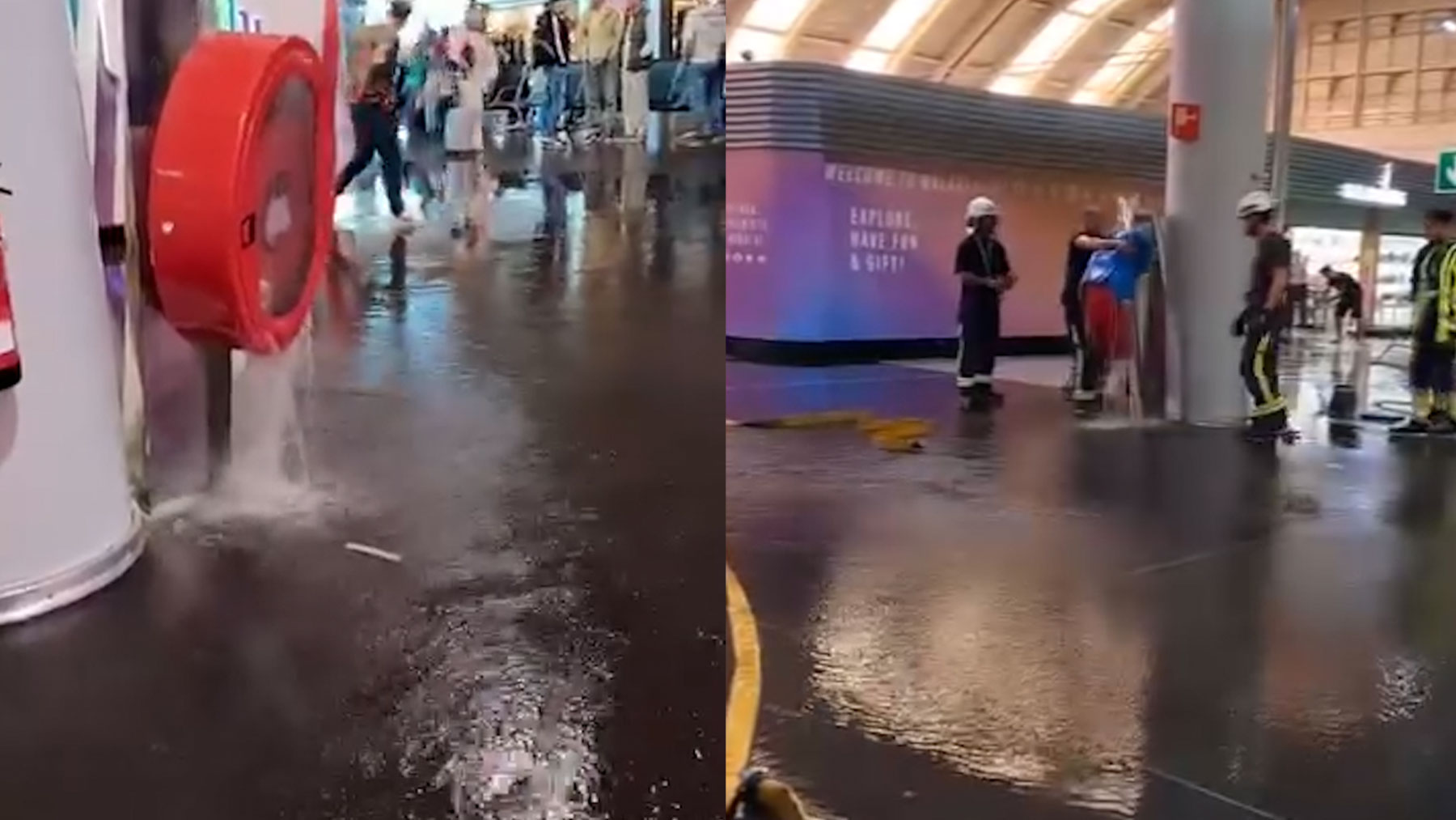 La terminal C del aeropuerto de Palma se inunda tras impactar un buggy contra una boca de incendios