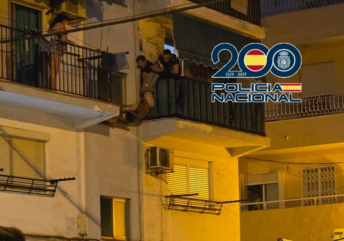 Dos policías aguantan durante 20 minutos a un hombre que saltó al vacío en Vélez-Málaga