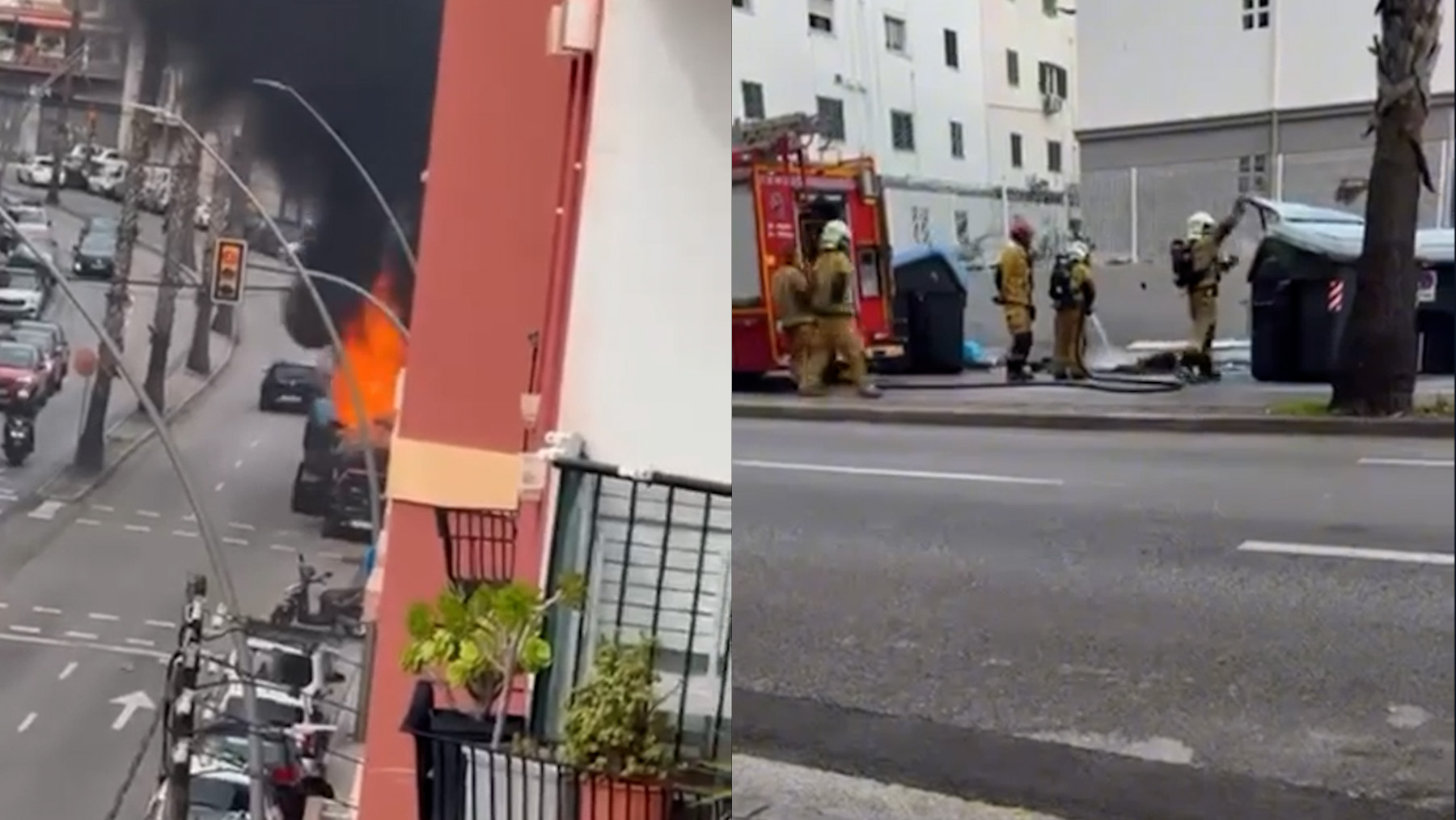 Alarma en Palma por el incendio de varios contenedores en la calle General Riera