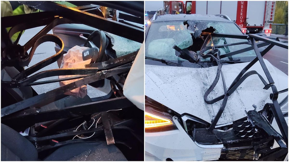 Milagroso accidente en León: Valla atraviesa coche sin causar heridos