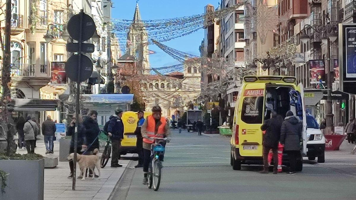 Ambulancia, Policía Local, viantantes y ciclistas tras el atropello en la avenida Ordoño II de León.
