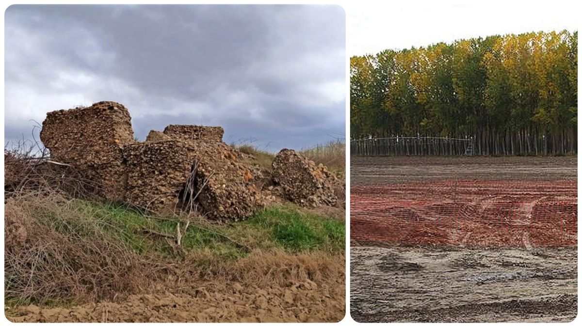 El castillo de la Torre Mocha en Naharros del Río antes y después.