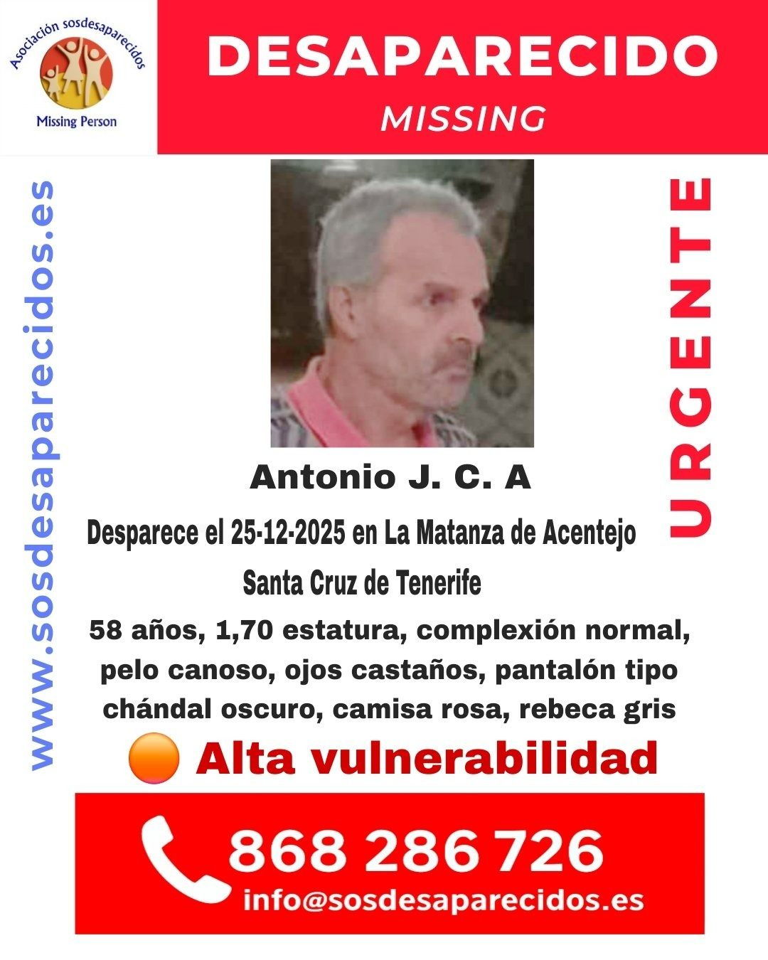 Alerta por la desaparición de Antonio J. C. A. en Tenerife: ¿Dónde se encuentra?