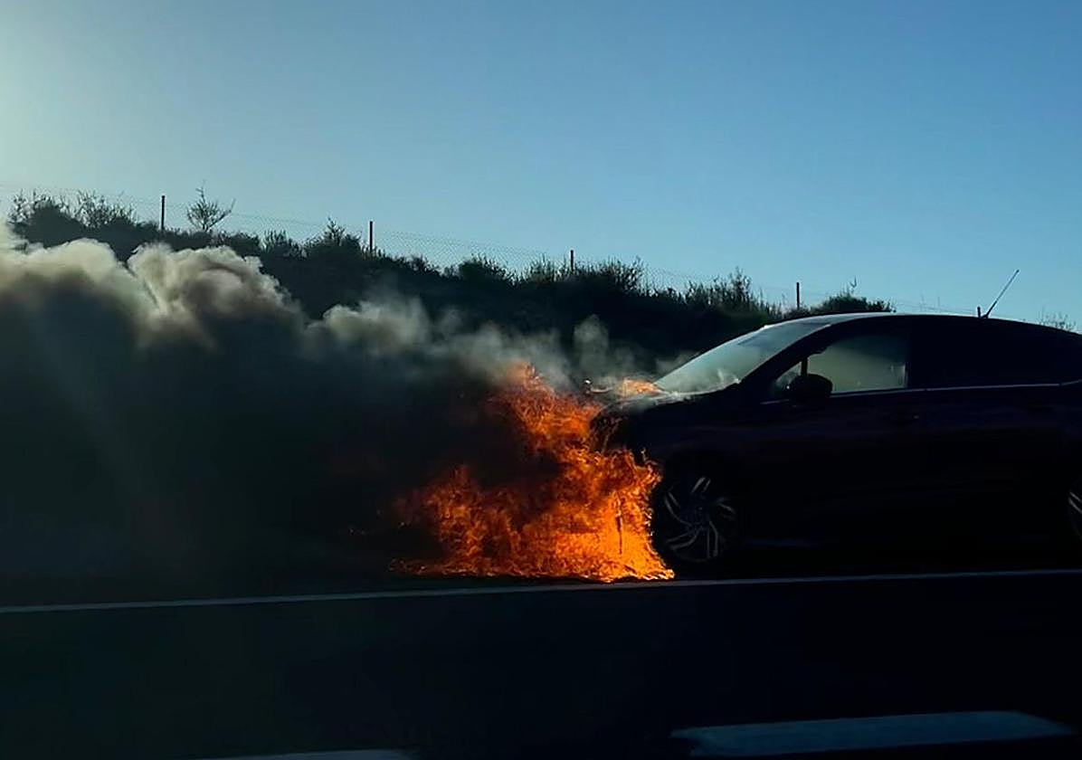 Arde un coche en la autovía que une Logroño y Pamplona