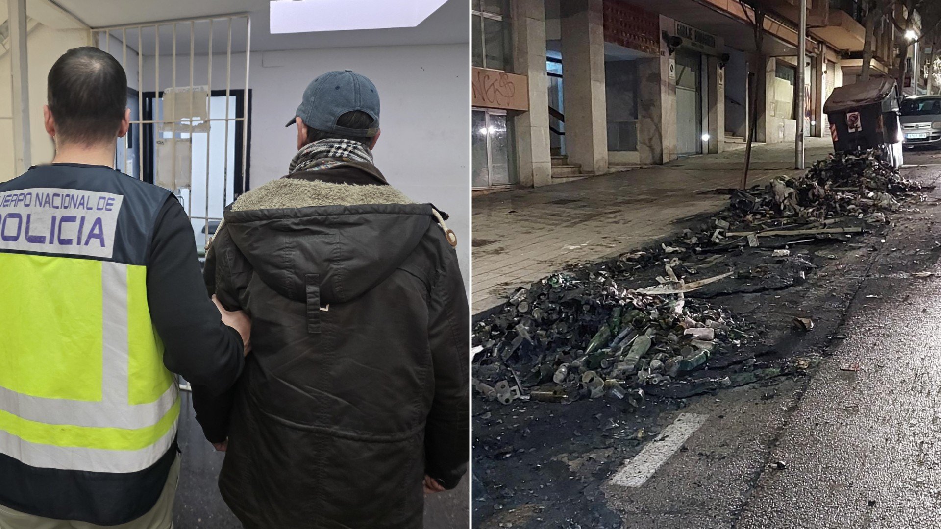 Detenido un pirómano por incendiar tres baterías de contenedores en una sola noche en Palma