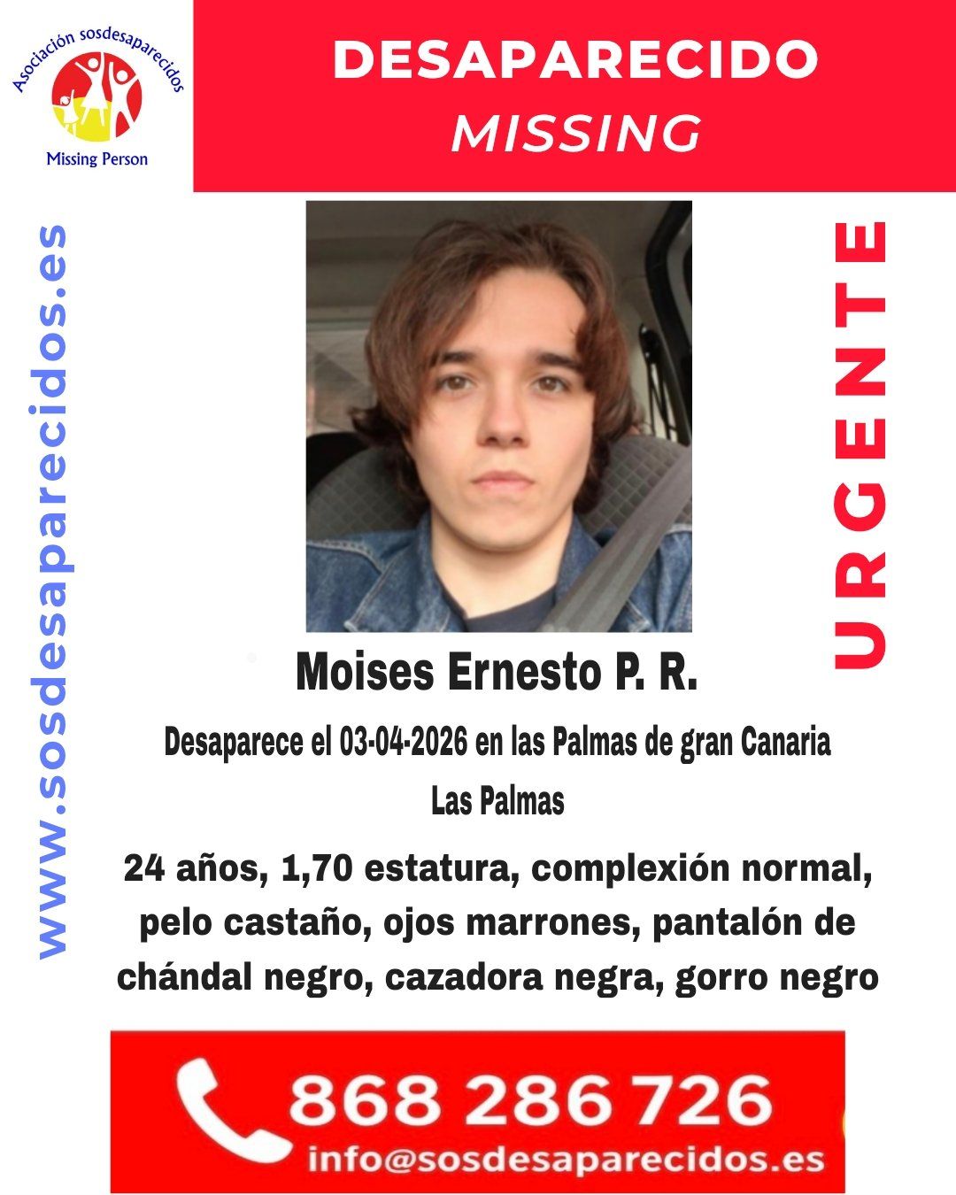 Desaparece Moisés Ernesto, de 24 años, en Las Palmas de Gran Canaria