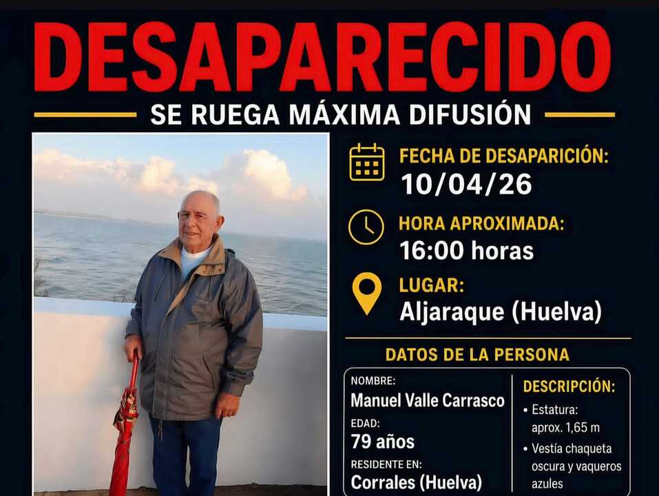 Desaparece un hombre de 79 años en Aljaraque. Piden ayuda para localizarlo