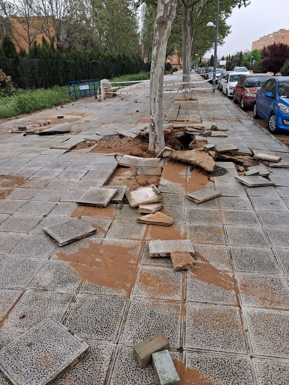 El reventón de una tubería inunda la calle Río Guadiana