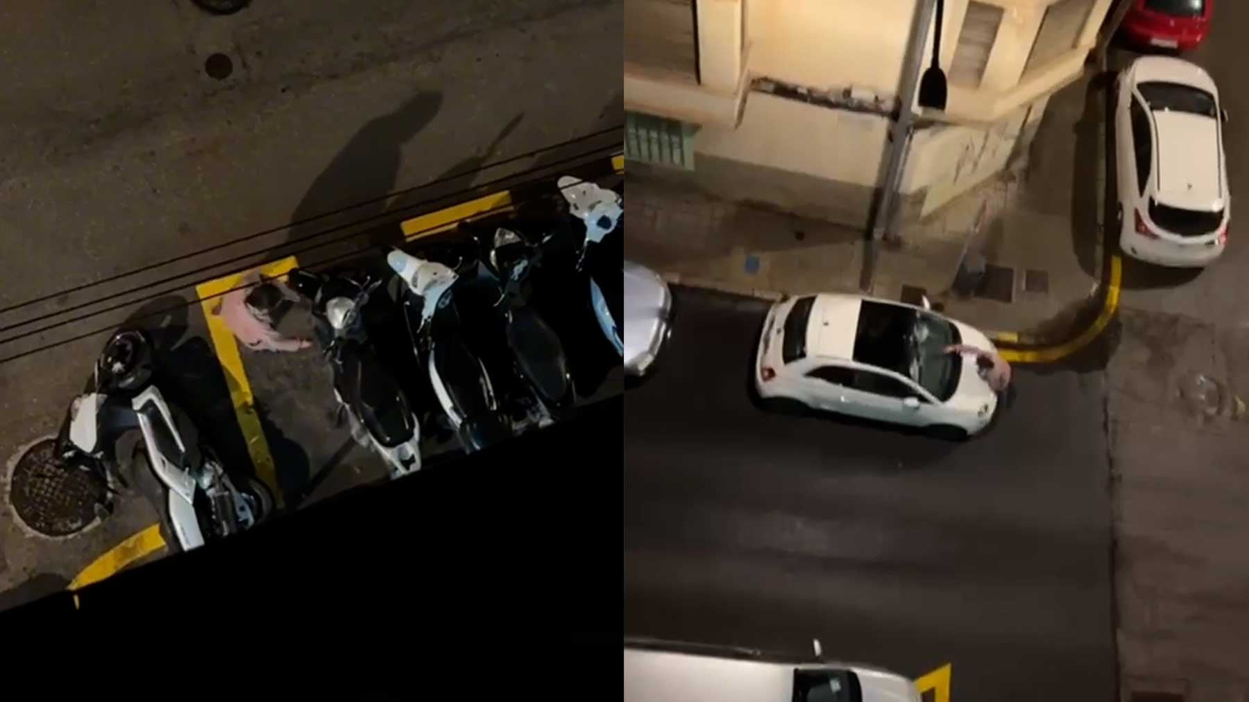 Madrugada de locura en Palma: un joven desata el caos derribando motos y golpeando coches en plena calle