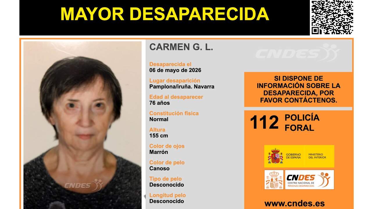 Buscan a una mujer de 76 años desaparecida en Pamplona: solicitan colaboración ciudadana