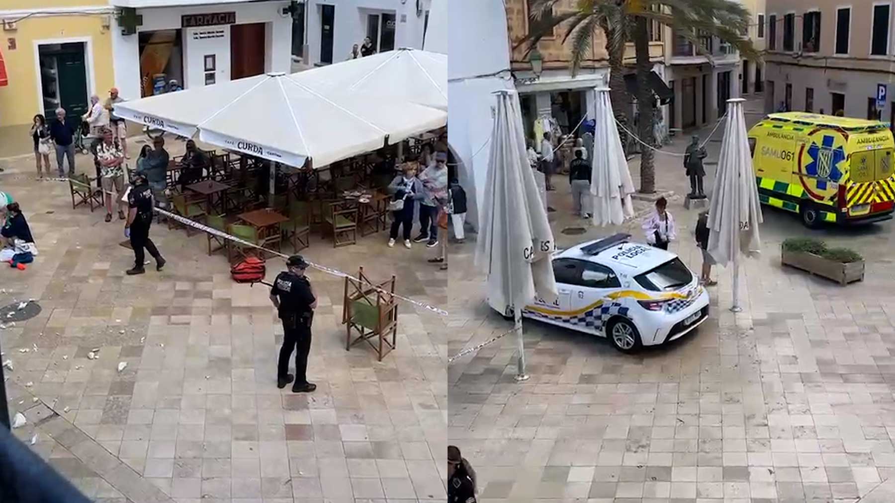 Tres heridas por el desplome de una cornisa sobre la terraza de un bar en Menorca